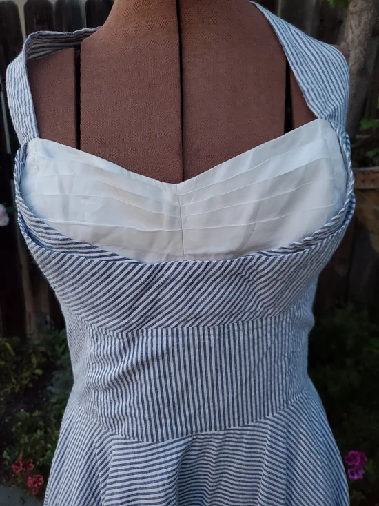 Trashy Diva Blue and White Striped Halter Fit-and-Flare Midi Dress - Picture 2 of 8